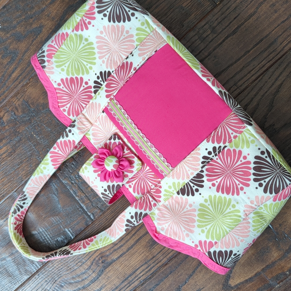 Handmade Pink & Green 18" American Girl Doll Sized Tote Purse Bag Holder